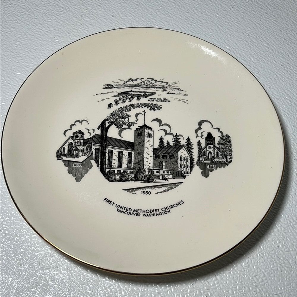 World Wide Collector Plate First United Methodist Church Gold Trim